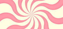 Candy Striped Background. Christmas Sweet Texture. Spiral Pink Pattern Of Rays.