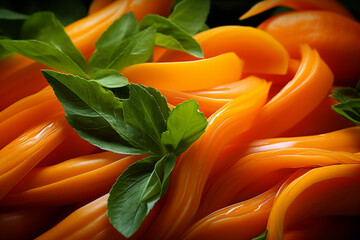 Leinwandbilder - Carrot - Bright orange and green abstract strokes in a crunchy texture.