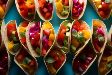 Aufkleber - Tacos - Bold, colorful abstract shapes representing various fillings.