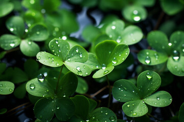 Leinwandbilder - Clover - Green, trifoliate abstract shapes with a lucky charm.