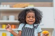african afro hair black kid Cute taste oranges citrus sour flavour on ripe mouth in kitchen. candid back african daughter kid afro hair frowning face in taste feelings mood sour with sliced oranges.