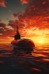 Wall Mural - modern military submarine at open sea water, army nautical vessel over ocean
