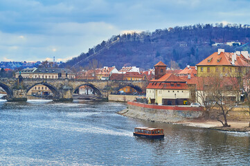 Sticker - Charles Bridge against the Petrin Hill, Prague, Czechia