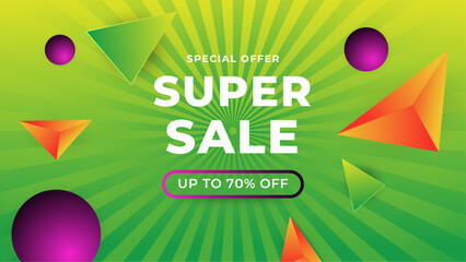Poster - Green orange and purple violet vector gradient mega super sale background. Vector super sale template design. Big sales special offer. End of season party background