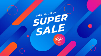 Poster - Blue red and pink vector gradient mega super sale background. Vector super sale template design. Big sales special offer. End of season party background