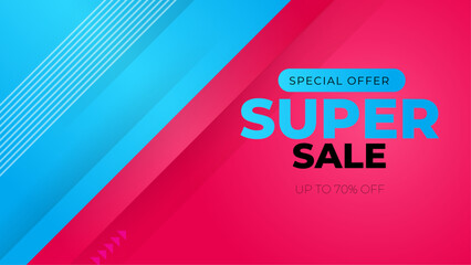 Wall Mural - Pink and blue vector abstract sale background design with shapes. Vector super sale template design. Big sales special offer. End of season party background