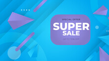 Blue And Purple Violet Vector Mega Sale Super Promo Background With Discount. Vector Super Sale Template Design. Big Sales Special Offer. End Of Season Party Background