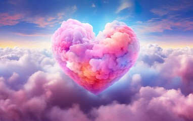 Beautiful colorful valentine day heart in the clouds