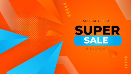 Poster - Orange and blue vector illustration mega big sale discount background design. Vector super sale template design. Big sales special offer. End of season party background