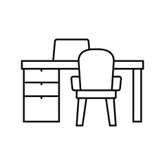 Wall Mural - table laptop chair home office line icon vector. table laptop chair home office sign. isolated contour symbol black illustration