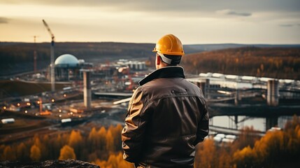 Wall Mural - person walking on the roof.  Engineer Technician Watching Team of Workers on High Steel Platform. Construction industry and engineering	