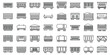 Train freight wagons icons set outline vector. Diesel side. Locomotive auto cargo
