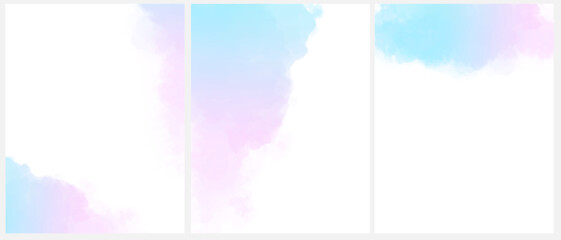 Wall Mural - set of 3 delicate abstract watercolor style vector layouts. pastel blue-pink paint stains on a white