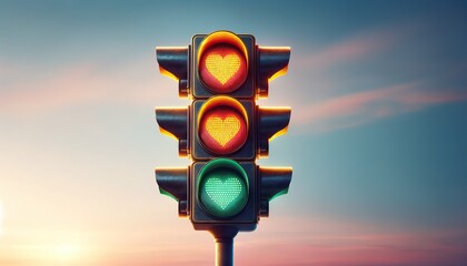 hearts signal go in a traffic light of love and care