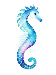Wall Mural - Cute watercolor seahorse on white background, generative ai.