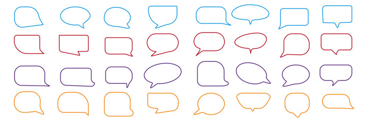 Wall Mural - speech bubble or balloon set, empty talk cloud doodle vector element collection.