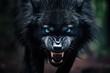 Fierce Growling Black Wolf With Angry Blue Eyes