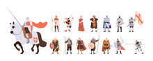 Medieval People Cartoon Characters Set With Knights, Peasant, Jester, Nun, Warrior, Rich Lord