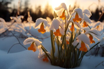 Sticker - alba luscus nix lux peeking through the snow in a field of winter 