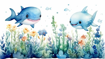 Wall Mural - world ocean day Or World Oceans Day June 8 watercolor style Generative AI