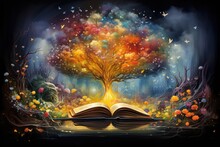 Open Book With A Rainbow Tree