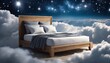 Good sleep symbol - bed stand in blue cloud, sky setting, fluffy and serene
