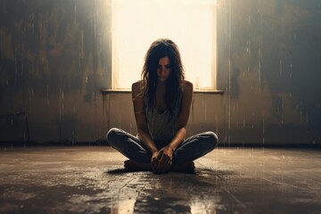 Wall Mural - depression woman sit on the floor