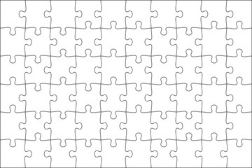 Wall Mural - Puzzles grid template 10x6. Jigsaw puzzle pieces, thinking game and jigsaws detail frame design. Business assemble metaphor or puzzles game challenge vector.