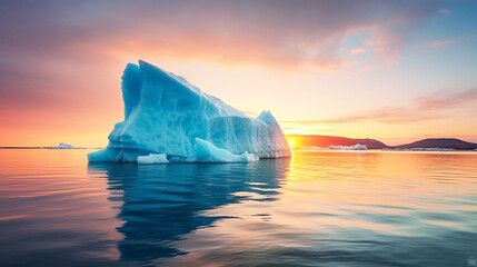 Beautiful cold iceberg with sunset