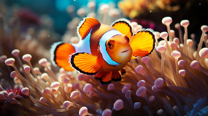 Wall Mural - Beautiful clownfish with coral in the sea