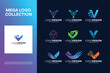 Collection of creative letter V logo designs. Abstract symbol for digital technology