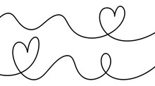 Motion Line Drawn For Valentine's Day. Solid Or Continuous Line. Tangled Hearts Are Drawn With Thin Material. Isolated On A White Background. Greeting Illustration For Valentine's Day.