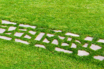 Sticker - travel to Georgia - walking stone path on green lawn in Bodbe in Kakheti region of Georgia on autumn day