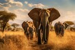 AI generated illustration of a herd of African elephants walking along a rural dirt road