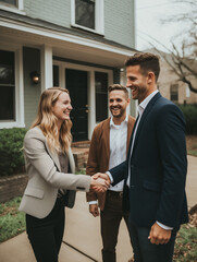 A Photo Of A Young Couple Buying Their First House Shaking Hands With A Real Estate Agent