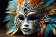 Luxurious Venetian mask with crystals and multi-colored stones. Carnival mask