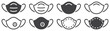 Set of face mask icons. Breathing respirator mask. Corona virus protection sign, health care. Surgical face mask. Protective masks against viruses, dust and respiratory diseases. Vector. EPS10.