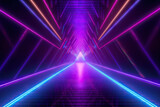 Fototapeta Przestrzenne - room purple violet impulse ray beam floor empty performance stage show laser corridor threedimensional 3d render abstract colorful neon background triangular tunnel illuminated ultraviolet light