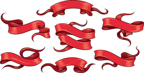 Wall Mural - engraving red scroll ribbon set