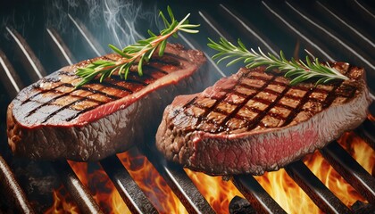 Wall Mural - Beef steaks on the grill