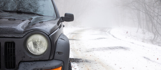 Canvas Print - Car driving confidently on a snow