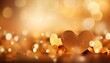 Background of glittering golden bokeh and shapes of hearts
