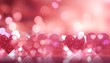 Pink background of glittering bokeh and shapes of hearts