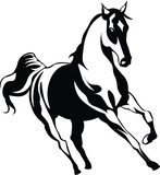 Fototapeta  - Cartoon Black and White Isolated Illustration Vector Of A Running Stallion Horse