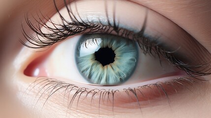 Sticker -  a close up of a person's eye with a blue eyeball in the center of the iris of the eye and a black circle in the center of the iris of the iris of the eye.