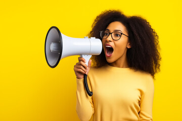 Sticker - Woman with glasses holding megaphone and screaming.