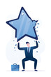 © naum - Tired businessman holding and tries lift destroyed star. Bad business reputation. Low rating, negative reviews lowered the rank. Poor quality of service, business or work.