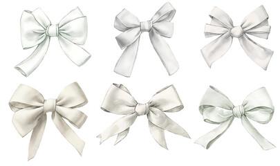 Set of White gift bows. Birthday and anniversary design elements. 