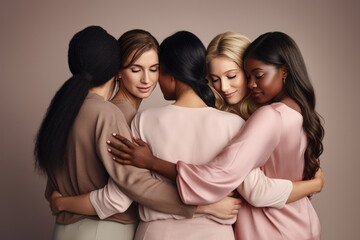 Women embracing each other. International Women's Day. Women's community background. Women's rights and protection.