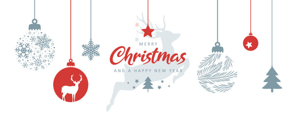 Wall Mural - christmas greeting card with hanging decoration vector illustration eps10